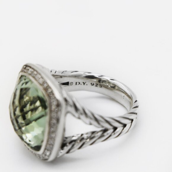 David Yurman 925 Silver Albion Diamond Prasiolite Halo Ring - Picture 4 of 4
